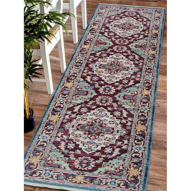 2 ft. 6 in. x 9 ft. 10 in. Machine Woven Crossweave Polyester Oriental Runner Rug, Red