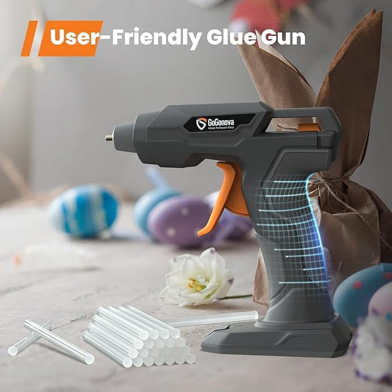 GoGonova Glue Gun, Fast Preheating Anti-drip Cordless Glue Gun, 2Ah USB-C Rechargeable Hot Glue Gun Kit with 25 Pcs Mini Glue Sticks,Dark Gary