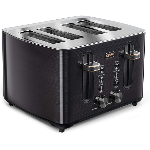 CRUX (14807) 4 Slice Toaster Black Stainless Steels