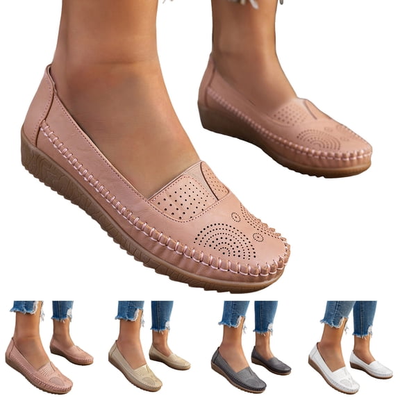 Pandaie Women's Orthopedic Leather Loafers Comfortable Slip on Walking Ballet Flat Shoes Breathable Business Work Casual Driving Moccasins Beige Size 6