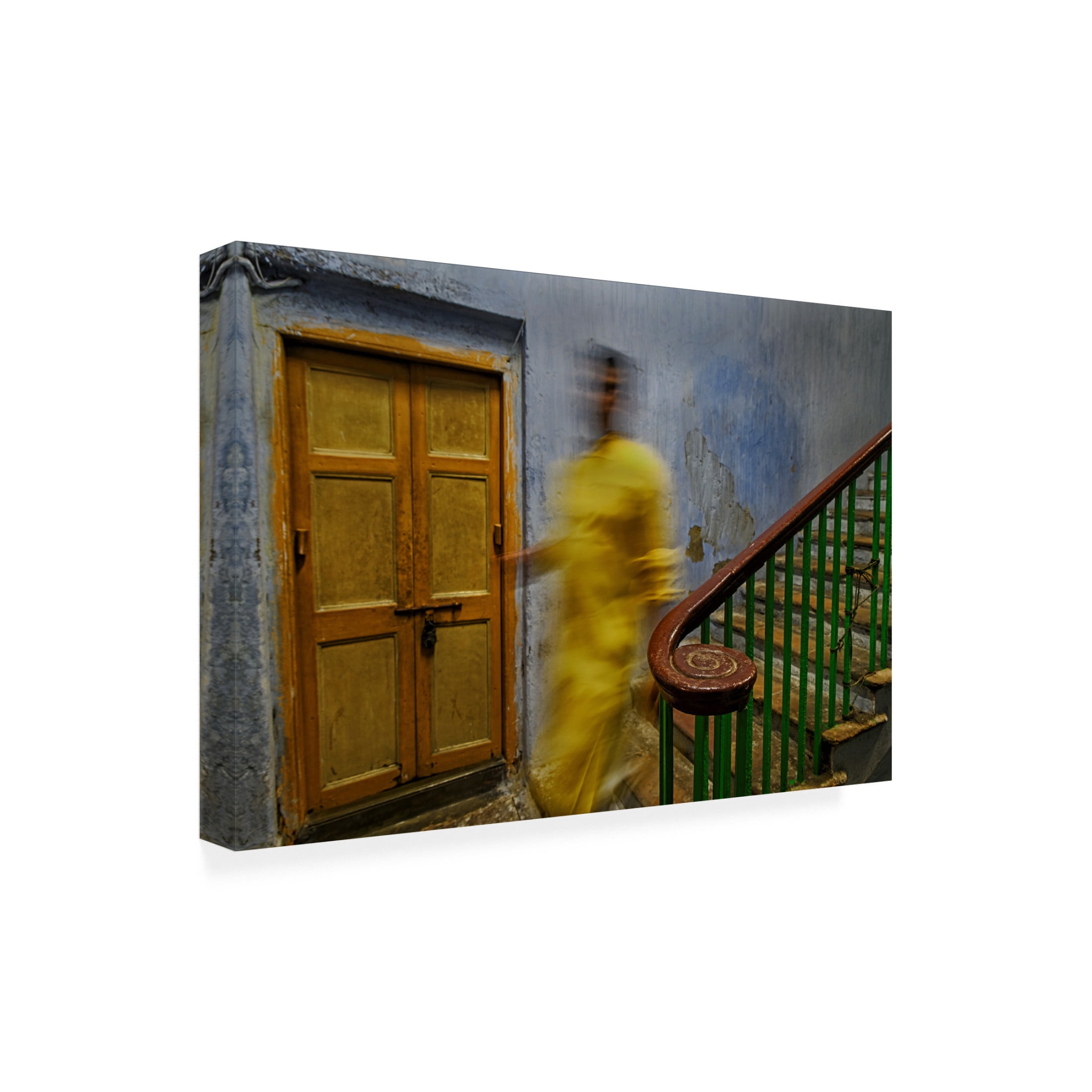 Canvas Wall Art - Shaibal Nandi 'Man In Stair Case' Wall Art for Living Room, Bedroom, or Office D?cor by Trademark Fine Art - 47 x 30 Inches