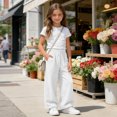 thumbnail image 2 of hoksml Girls Solid Color Wide Leg Pants, Kids Elastic Waist Drawstring Trousers with Pockets, Casual Vacation Pants, 2 of 8