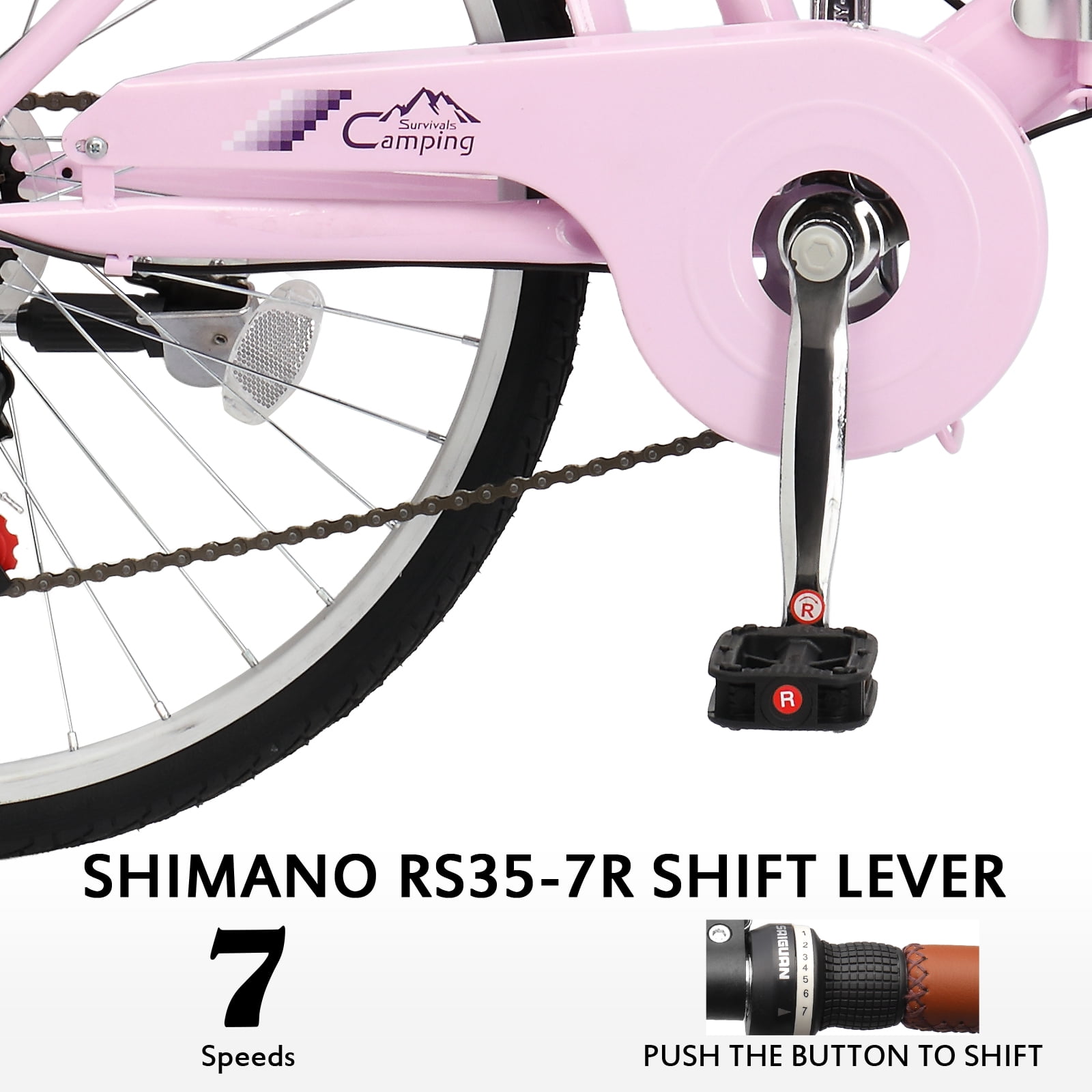 Ktaxon 24 Inch Folding Beach Cruiser Bike, 7 Speed Womens Bike with Foldable Basket, Lock & Rack, Pink