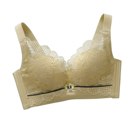 Yyeselk Women s Wireless Lace Bras Full Coverage Push Up T-Shirt Bra No Underwire Soft Comfort Everyday Breathable Bralettes Yellow M