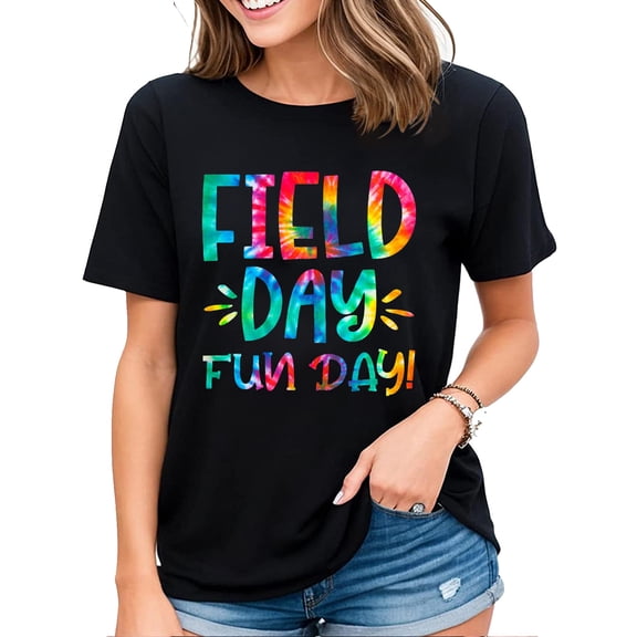 School Field Day Fun Tie Dye Field Day 2023 Teacher Womens T-Shirt Black X-Large