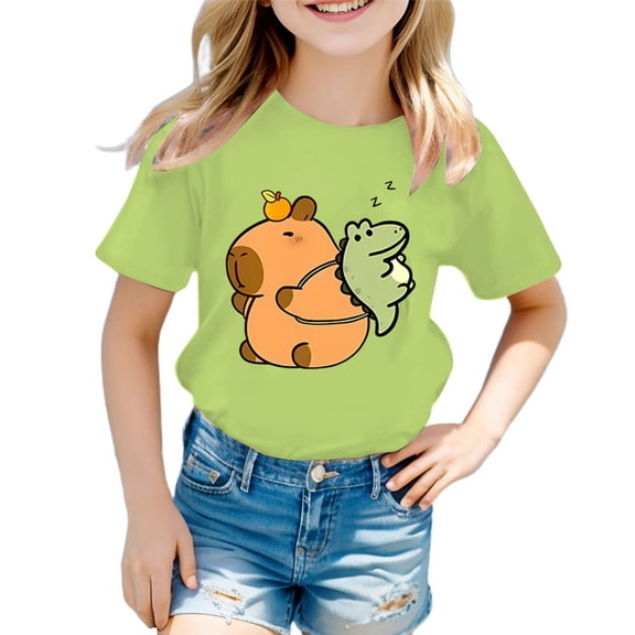 YAYUBA Teen Girl Shirts Trendy Solid Color Crew Neck Back To School Shirt Comfortable Tee Shirt Preppy T-Shirts Toddler To Big Kid, 12-14 Years, Light Green