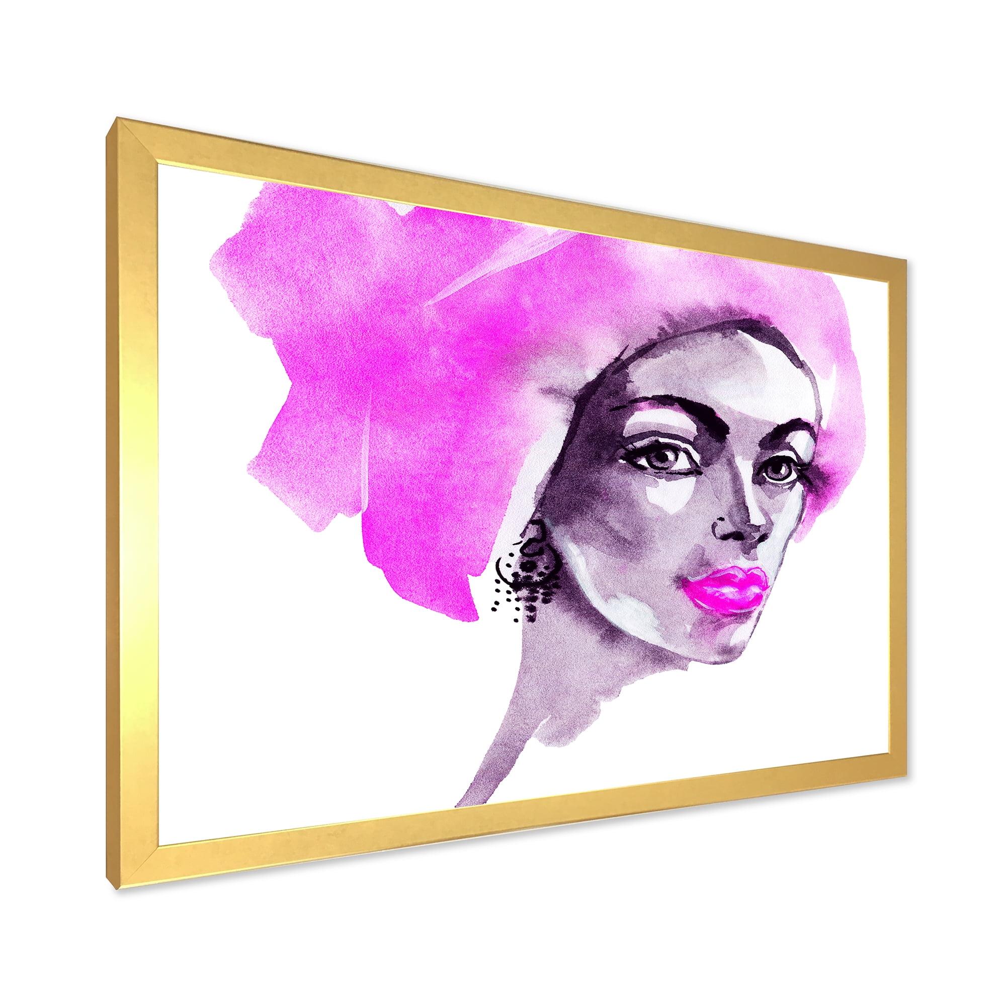 Designart 'Afro American Pink Woman Fashion Portrait' Modern Framed Art Print
