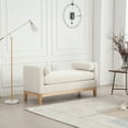thumbnail image 2 of 53.5"W Elegant Upholstered Bench, Ottoman with Wood Legs & Bolster Pillows for End of Bed, Bedroom, Living Room, Entryway, Ivory, 2 of 6