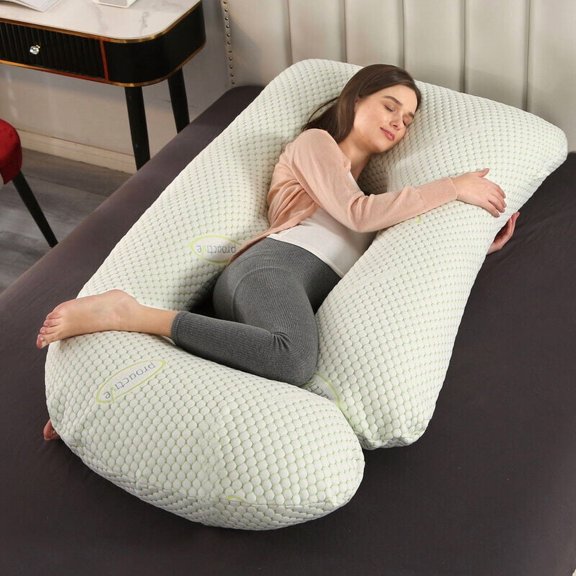 TOPCHANCES Pregnancy Pillow, J-Shape Full Body Maternity Pillow for Side Sleeping with Removable Cover, 27 * 57inch, Light Green