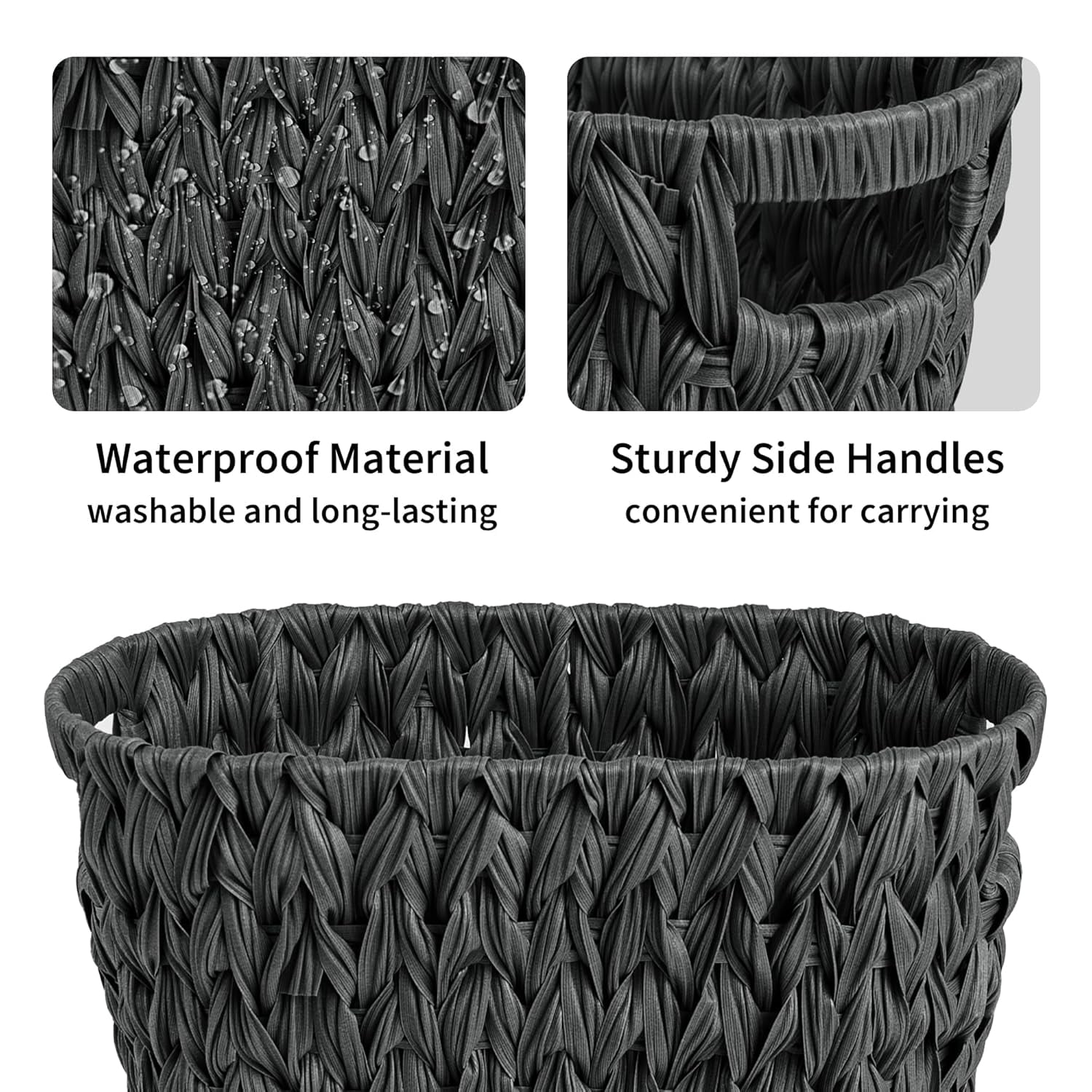 GRANNY SAYS Wicker Trash Can, Waterproof Bathroom Waste Basket, Handwoven Decorative Garbage Can, 19 Liters,/5 Gallons, Black