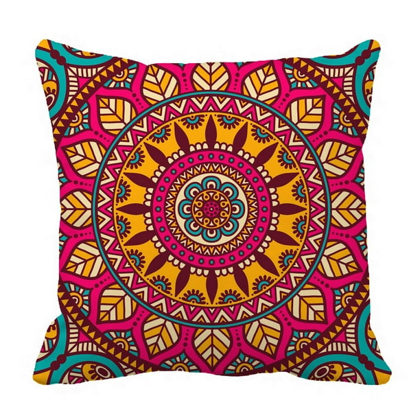 PHFZK Indian Vintage Style Pillow Case, Floral Mandala Bohemian