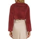 thumbnail image 3 of CHAQUETA CROP DE FALSO PELO PARA MUJER INSPIRADA EN CHIC, CON LAZO EN LA PARTE DELANTERA, ABRIGO FLUFFY EN ROJO VINO, 3 of 6