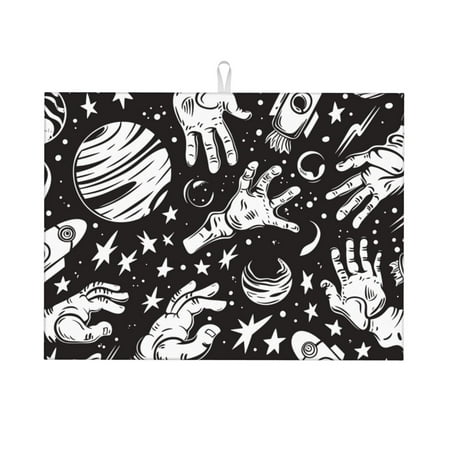 

WARHOOME Dish Drying Mat for Kitchen Counter Aliens Hands Planet Print Microfiber Pad Mats for Dishes Pads 18 x 24 inches