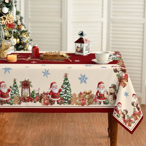 84x60in Santa Claus Snowman Christmas Tablecloth for Winter Table Decor