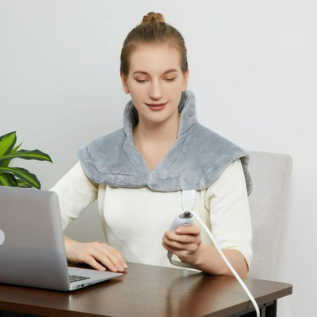 Twister.CK Electric Weighted Neck Heating Pad for Shoulders, 22"x19" Fast Heating Pad for Pain Relief and Deep Pressure Therapy for Neck Pain and Cramps, Gray