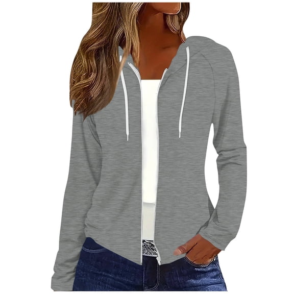 Ozmmyan Womens Lightweight Zip Up Hoodie Long Sleeve Drawstring Hooded Jacket Casual Solid Color Thin Coat