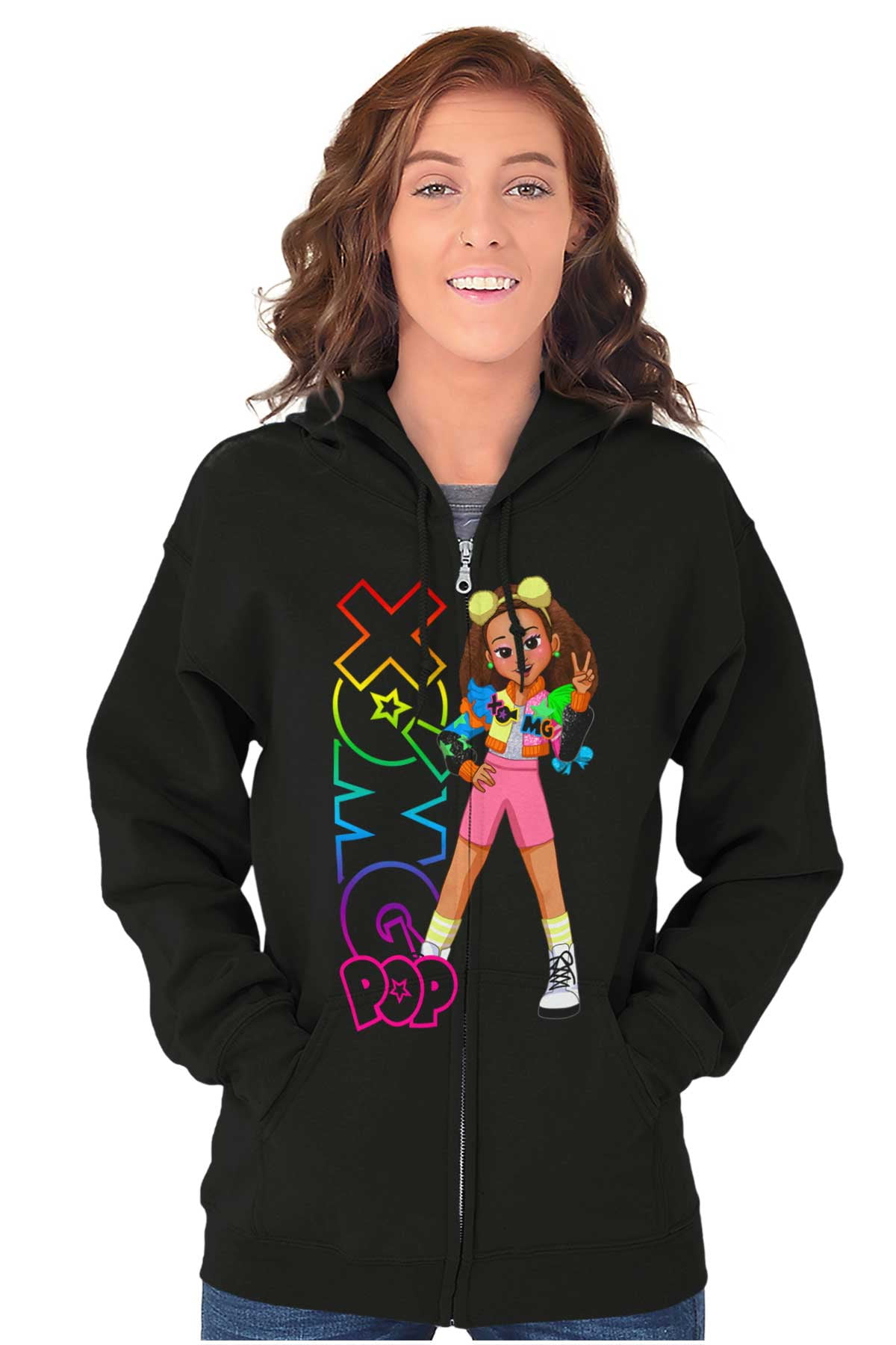 XOMG POP Neon Logo Dallas Cartoon Zip Hoodie Sweatshirt Women