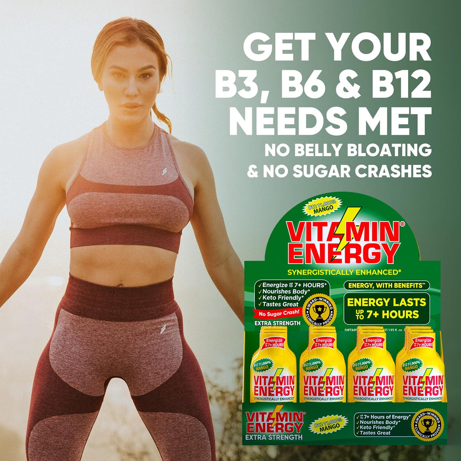 Vitamin Energy B12 Extra Strength Shot, Mango, 12 Pack – 260mg Natural Caffeine, 11,000% DV B12 & B6, Zero Sugar, 1.93 fl oz