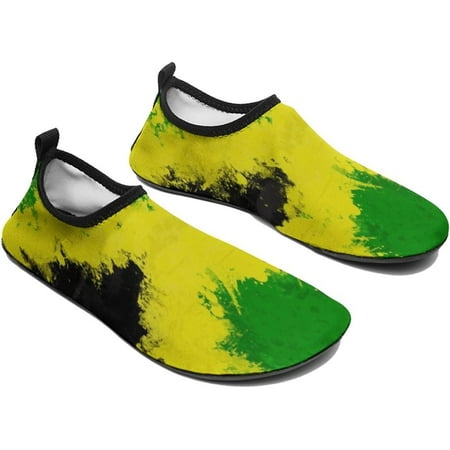 Unisex Retro Jamaica Flag Water Shoes Outdoor Beach Swimming Aqua Socks Quick-Dry Rasta Leaf Barefoot Shoes Surfing Yoga Pool Women Men