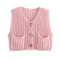 thumbnail image 4 of Cable Knit Sleeveless Vest for Women V Neck Button Down Soft Loose Knit Waistcoat Casual Daily Fall Winter Layering Sweater Gilet Pink, 4 of 9
