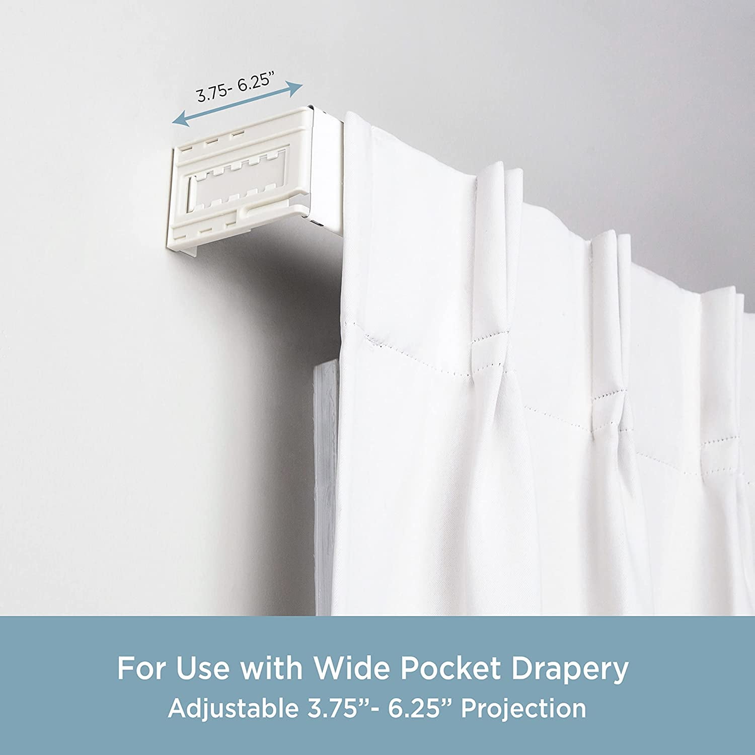 Kenney 506AP Classic 2.5 Adjustable Projection, 28 to 48-Inch Wide Pocket Curtain Rod, White