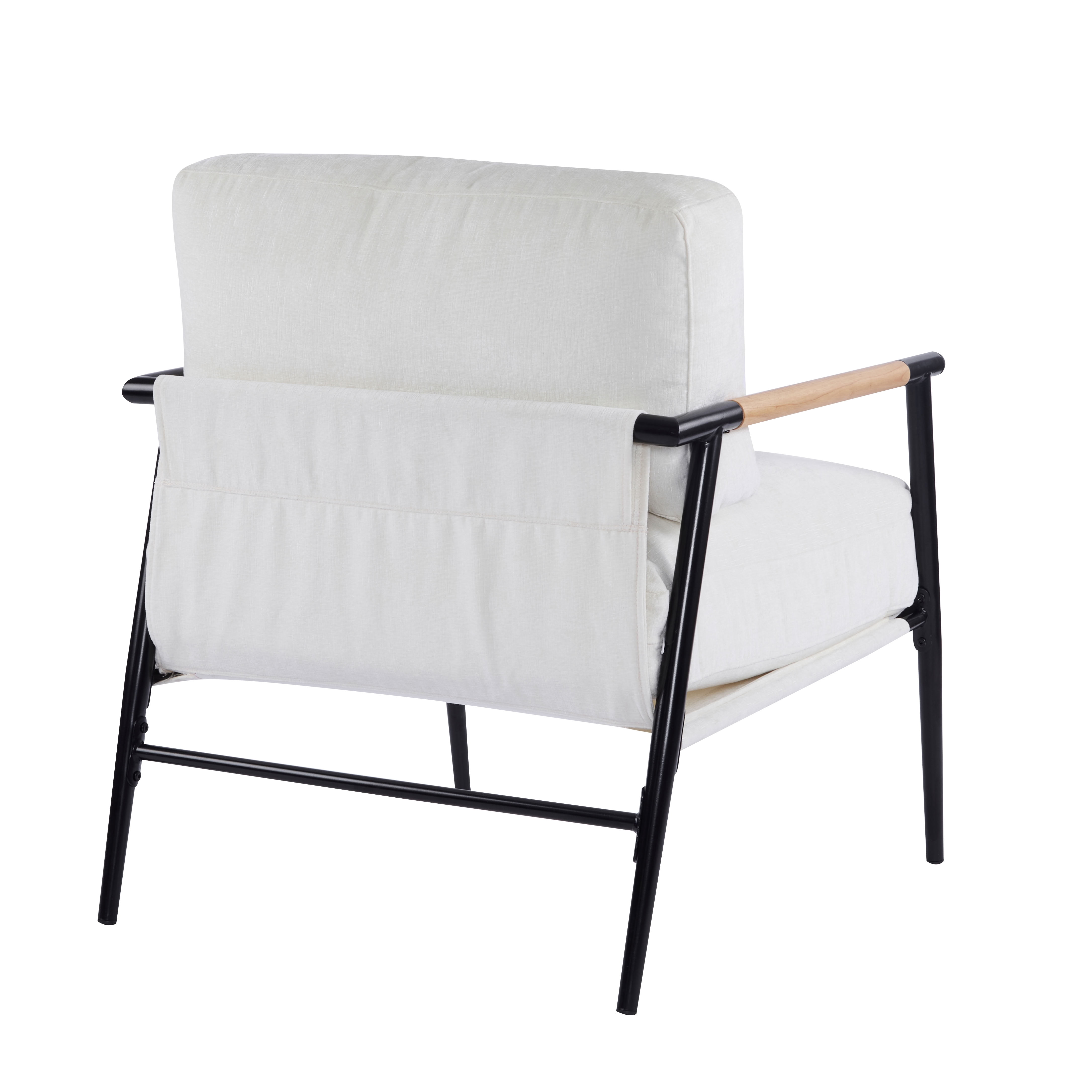MAYEERTY 27.56" Modern Accent Chair with Plush Cushions, Metal Frame, and Wooden Armrest Design for Cozy Living Room, Bedroom, or Office Seating