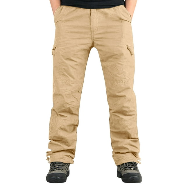 Pantalones cargo con múltiples bolsillos y cremallera para hombre - Pantalones de trabajo de algodón liso - Para el día a día/trabajo/aire libre, aptos para todas las estaciones.