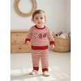 thumbnail image 4 of Loicainy Toddler Baby Boy Girl Fall Clothes Set 6 12 18 24 Months 2T 3T Stripe Long Sleeve Football Embroidery Tops Elastic Waist Pants 2Pcs Fall Outfit, 4 of 9
