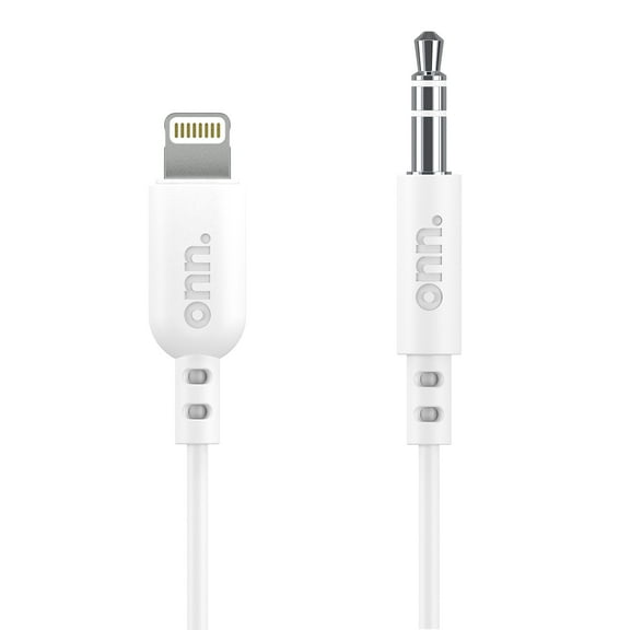 onn 3ft Lightning to 3.5 mm Audio AUX Cable, MFI Certified, White - Compatible with iPhone 14/13/12/11/X/XR/XS/8/7/6/5, iPad, and more
