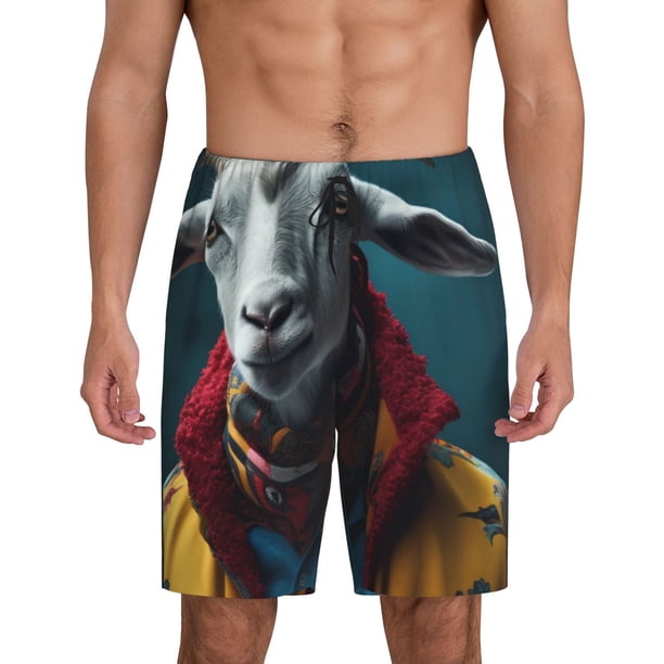 Fotbe Surrealist Goat Pantalones Cortos de Pijama para Hombre, Ropa de Dormir, Pantalones de Pijama Cortos para Hombre-Medium