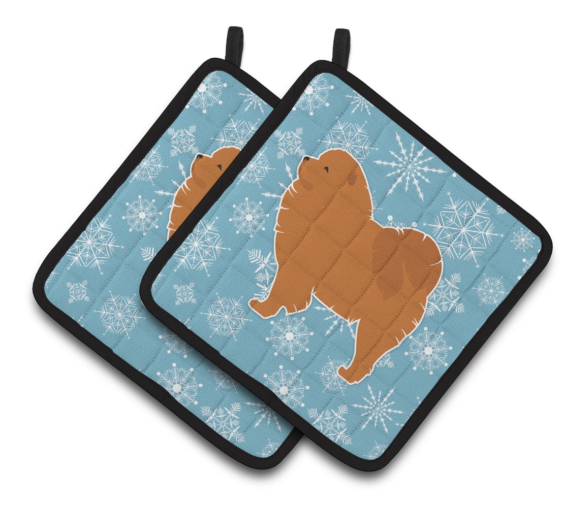 Winter Snowflake Chow Chow Pair of Pot Holders