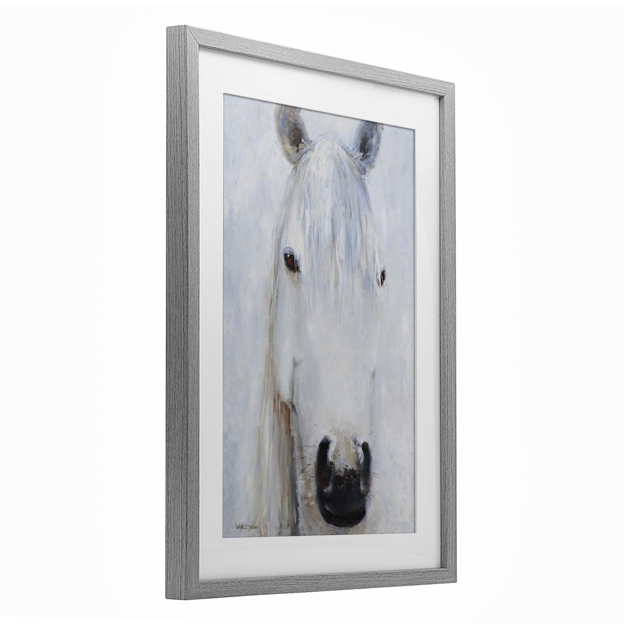 Stupell Industries Pure White Horse Portrait Gray Framed Print Under Glass, design by Jadei Graphics
