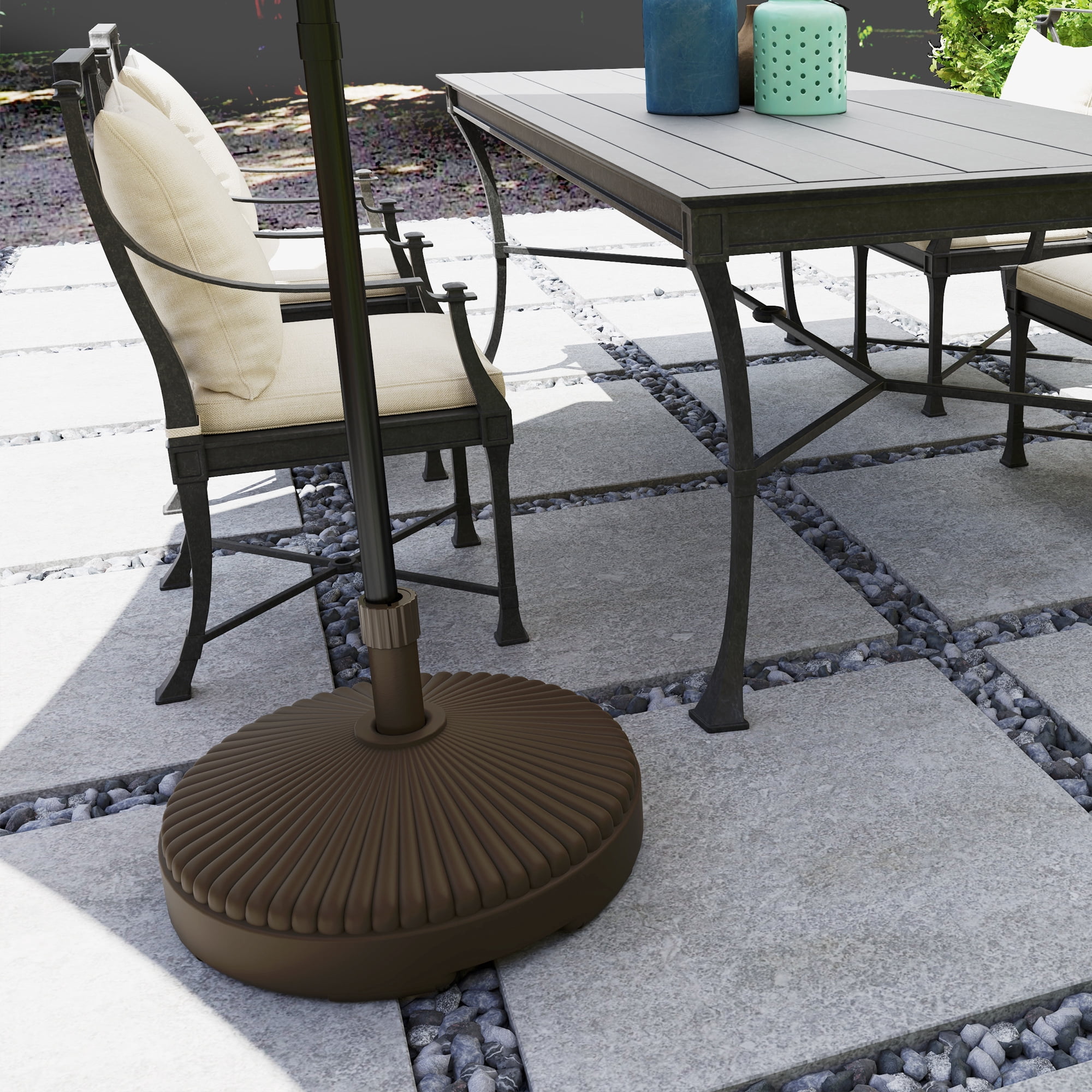 Outsunny Round Patio Umbrella Base Holder Outdoor Umbrella Stand, Filled Up to 62lbs with Sand or 51lbs with Water for Garden Poolside, Brown