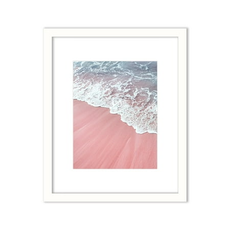 Framed Wall Decor - Art Picture Poster Matted in White Frame for Home Decorations Living Dining Room Bedroom Kitchen Bathroom Office by Humble Chic NY, Pink Sand Beach, Blue, Purple, White, Blush, Cor