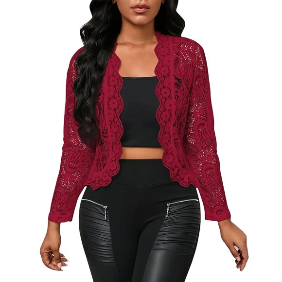 Soki Women's Elegant 3/4 Sleeve Sheer Floral Lace Shrug Top
