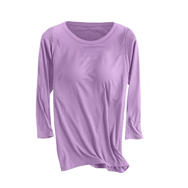 Besolor Hauts pour Femmes à Manches 3/4 avec Soutien-Gorge Intégré Haut de Pyjama Confortable à Col Rond Chemises Décontractées d'Été