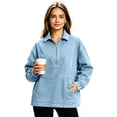 thumbnail image 6 of uublik Women's Denim Shirts Light Blue 1/4 Half Zip Pullover Casual Long Sleeve Lightweight Sweatshirts Tops, 6 of 7