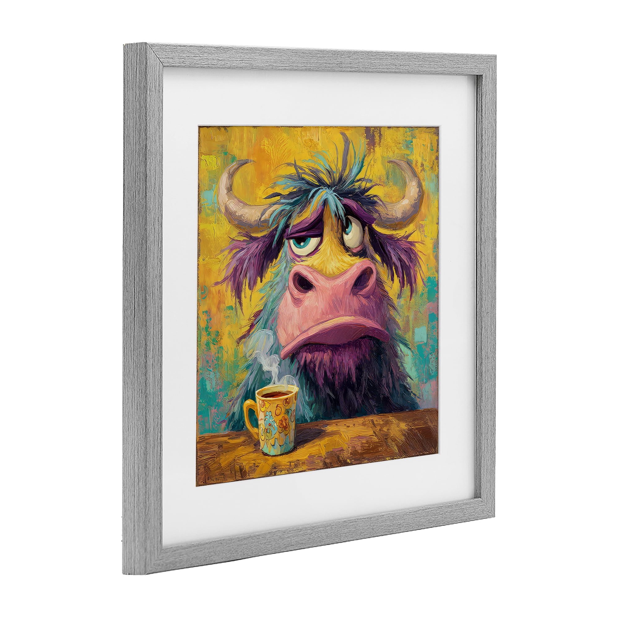 Stupell Industries Grumpy Cow & Mug Gray Framed Print Under Glass, design by The Wands Want