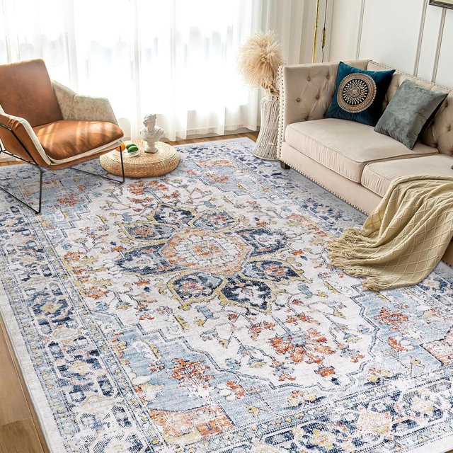 Vintage Area Rug x Washable Living Room Rug Indoor Print Accent Rugs for Bedroom Distressed Thin Throw Rugs Carpet for Living Room Kitchen Entryway