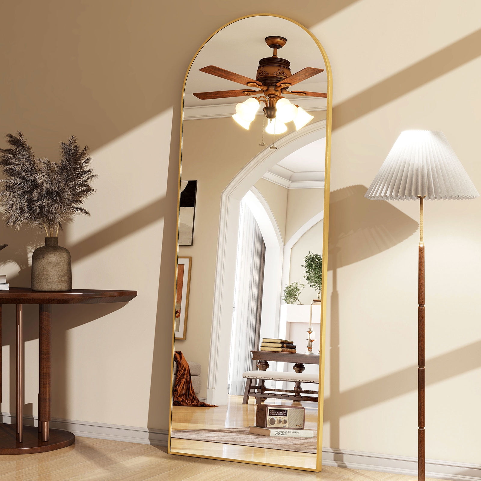 AUROMIR 24"x65" Arched Full Length Mirror Full Body Free Standing Floor Mirror, Black