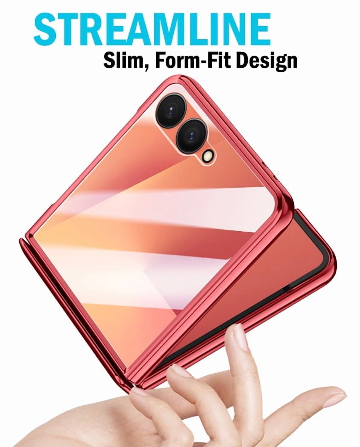Nakedcellphone Electro Series for Samsung Galaxy Z Flip 7 Phone Case - Built-In Screen Protector and Hinge Cover - Compatible with MagSafe - Red/Clear