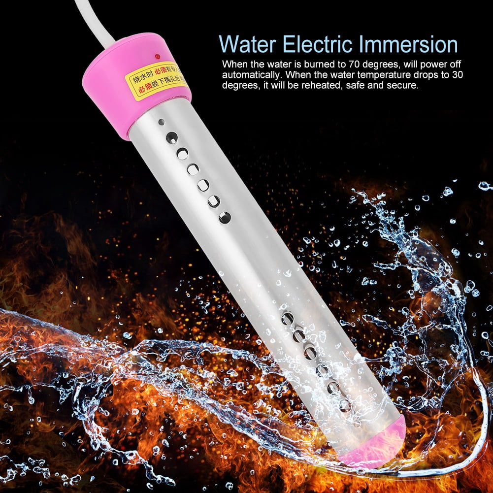 BIMZUC 1500W Electric Immersion Water Heater 220V Euro Plug Auto Shut-Off Portable Boiler Basin Heater Pink 1.5m / 59 inches Cable for Fast Heating of Buckets and Tubs