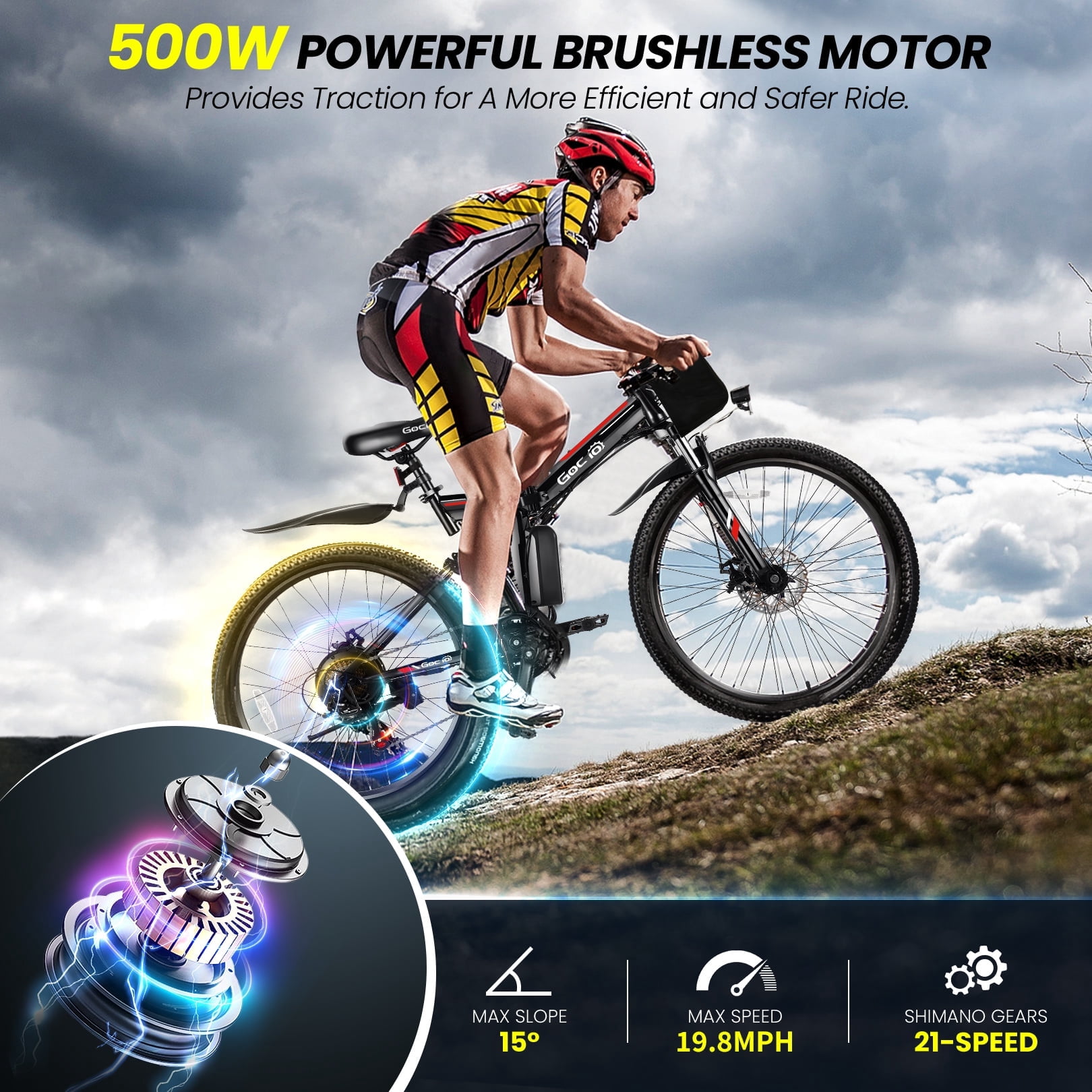 Gocio 26" Folding Electric Bike for Adults, 750W Peak Motor E-Mountain Bike, 19.8MPH, 48V 7.8AH Battery Ebike , 21-Speed Electric Bicycle, UL2849