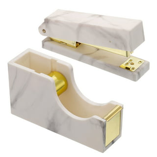 Famassi Gold Desk Accessories?Office Supplies Set Acrylic Stapler Set Staple Remover, Tape Holder, Pen Holder, 2 Ballpoint Pen, Scissor, Binder