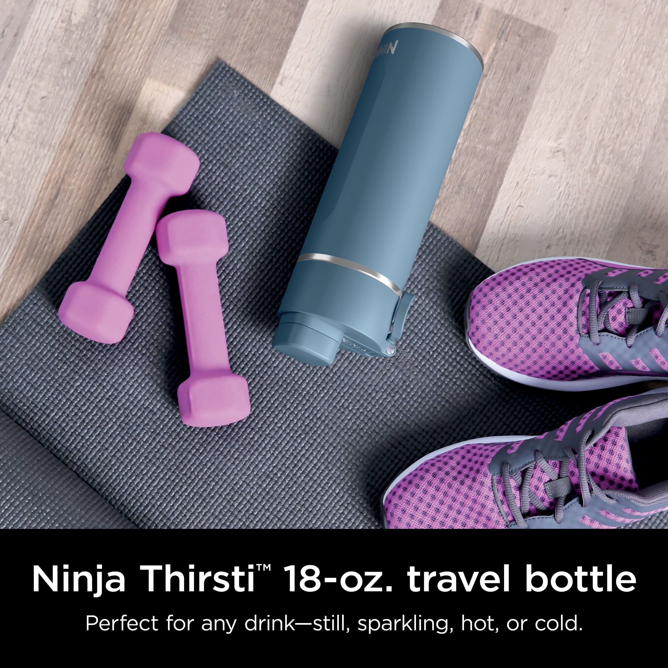 Ninja Thirsti 18oz. Travel Water Bottle, Stainless Steel, Leak Proof, 24 Hours Cold, Blue