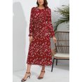 thumbnail image 3 of Floral Print Ruffle Front Pleated Dress for Women Mid-Calf Length Red Medium, 3 of 4