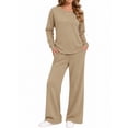 thumbnail image 2 of MOYIKO Two Piece Sets for Women Fall Travel Vacation Outfits Pleated Long Sleeve Lounge Sets Wide Leg Pants, 2 of 7