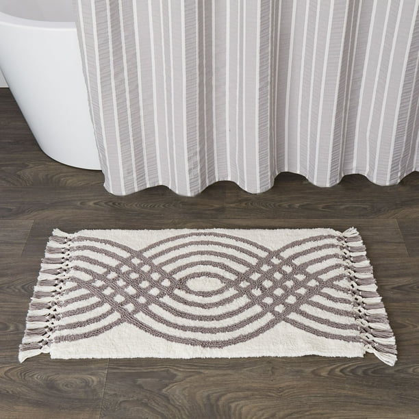 SKL Home Fringed Waves Bath Rug, 20" x 30", Gray