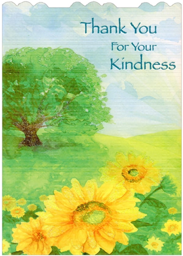 Designer Greetings Kindness : Yellow Flowers, Tree and Mountains Die Cut Z-Fold Thank You Card