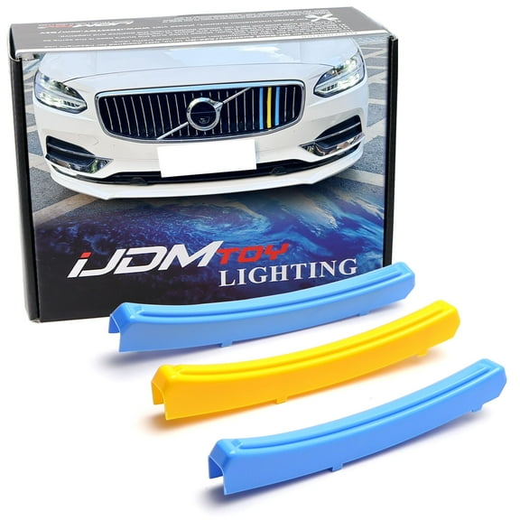 Exact Fit Sweden Flag Color Grille Decoration Insert Trims For Volvo 2017-2020 Pre-LCI S90 Vertical Front Grill (Color: Blue/Yellow/Blue)
